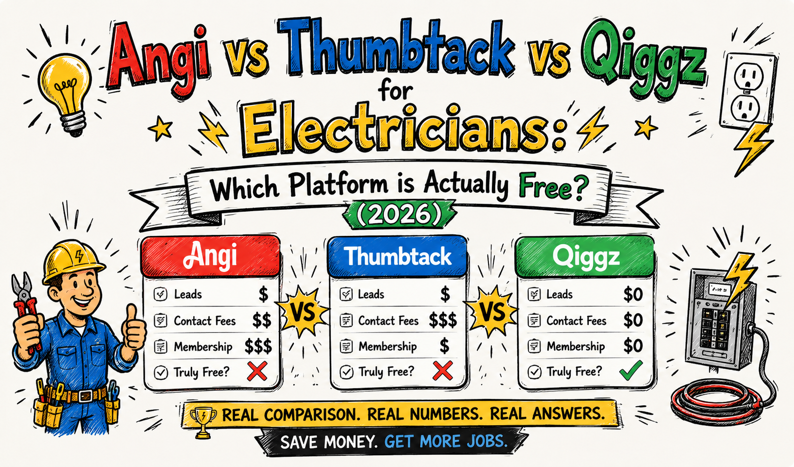 Angi vs Thumbtack vs Qiggz for Electricians: Which Platform is Actually Free? (2026)